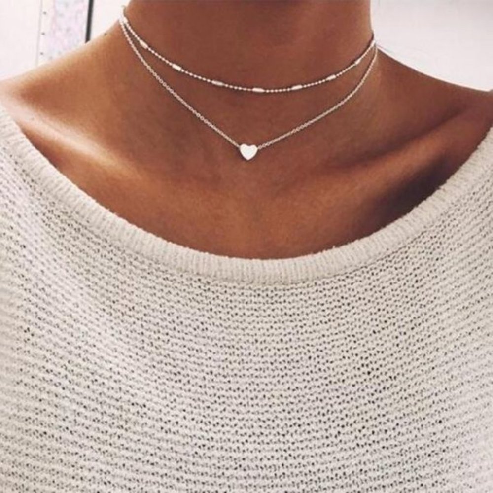 Boho Festival Heart Layered Gold Necklace Chain - Picture 6 of 10